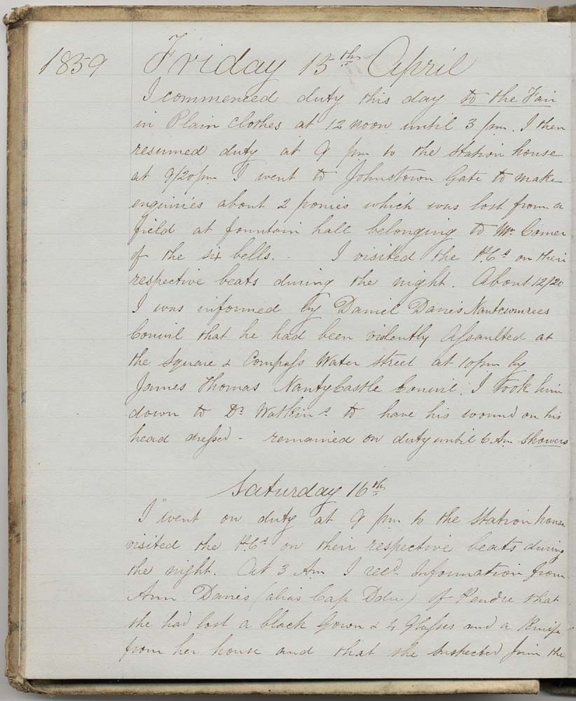 Page from an old diary with the year and date written in large cursive writing.