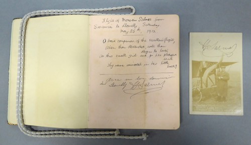 Image of the poem signed by Henri Salmet and a photograph of the aforementioned next to his plane.