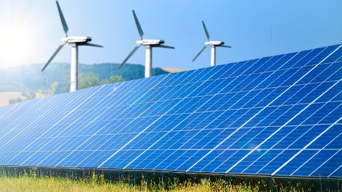 wind power turbines and solar power panels
