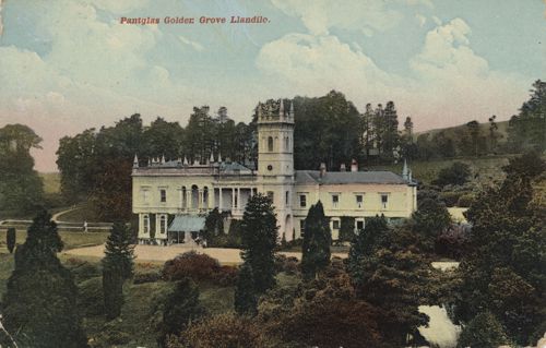Postcard view of Pantglas, Golden Grove, Llandeilo addressed to Miss M Davies of Abergwili.