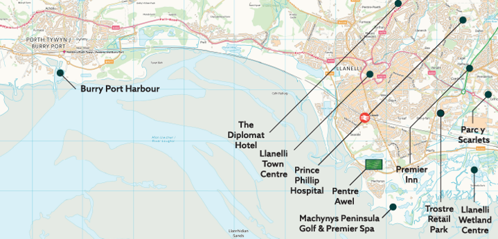 Map of Llanelli waterside